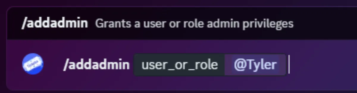 Usage of /addadmin Command