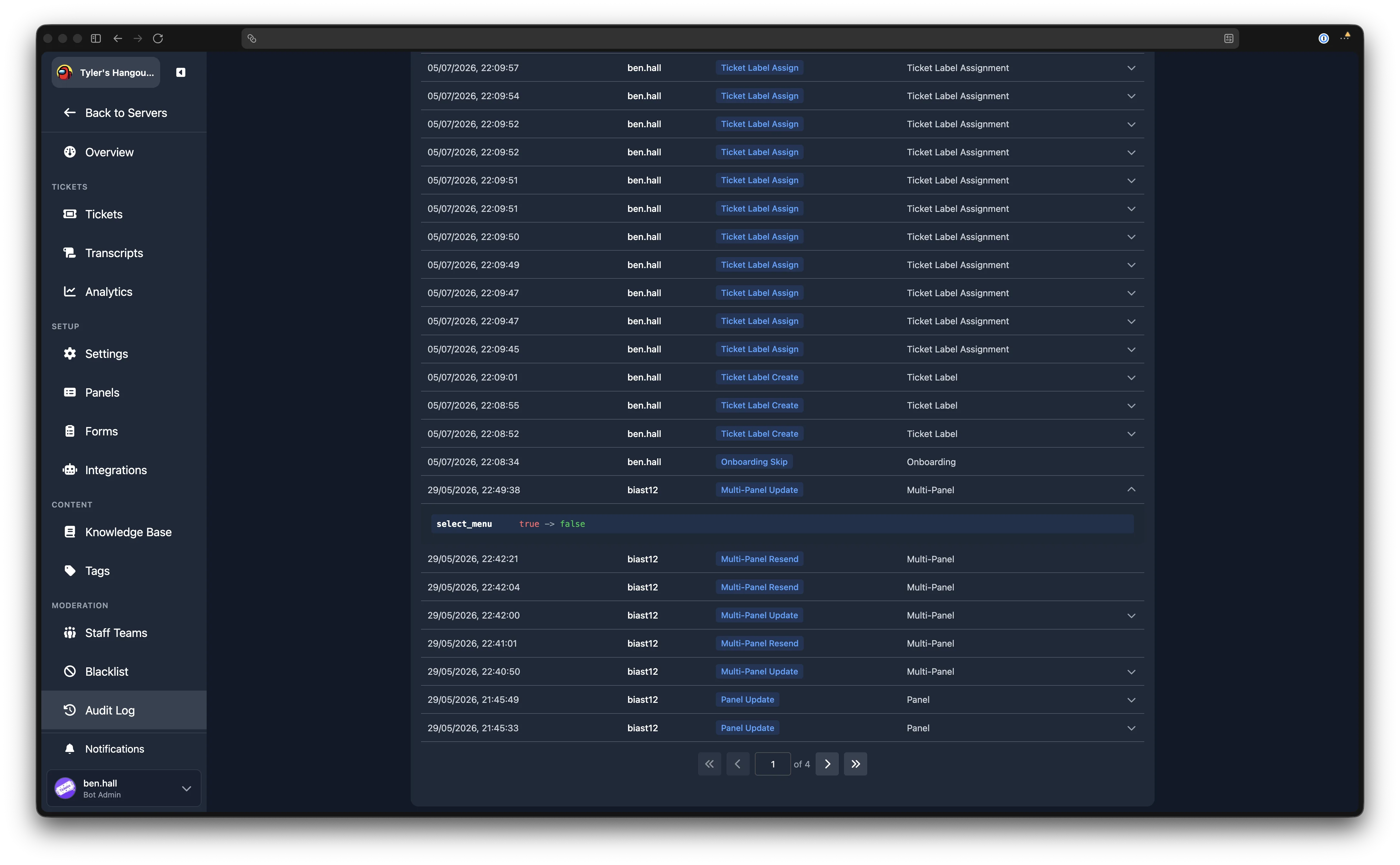 Audit log diff