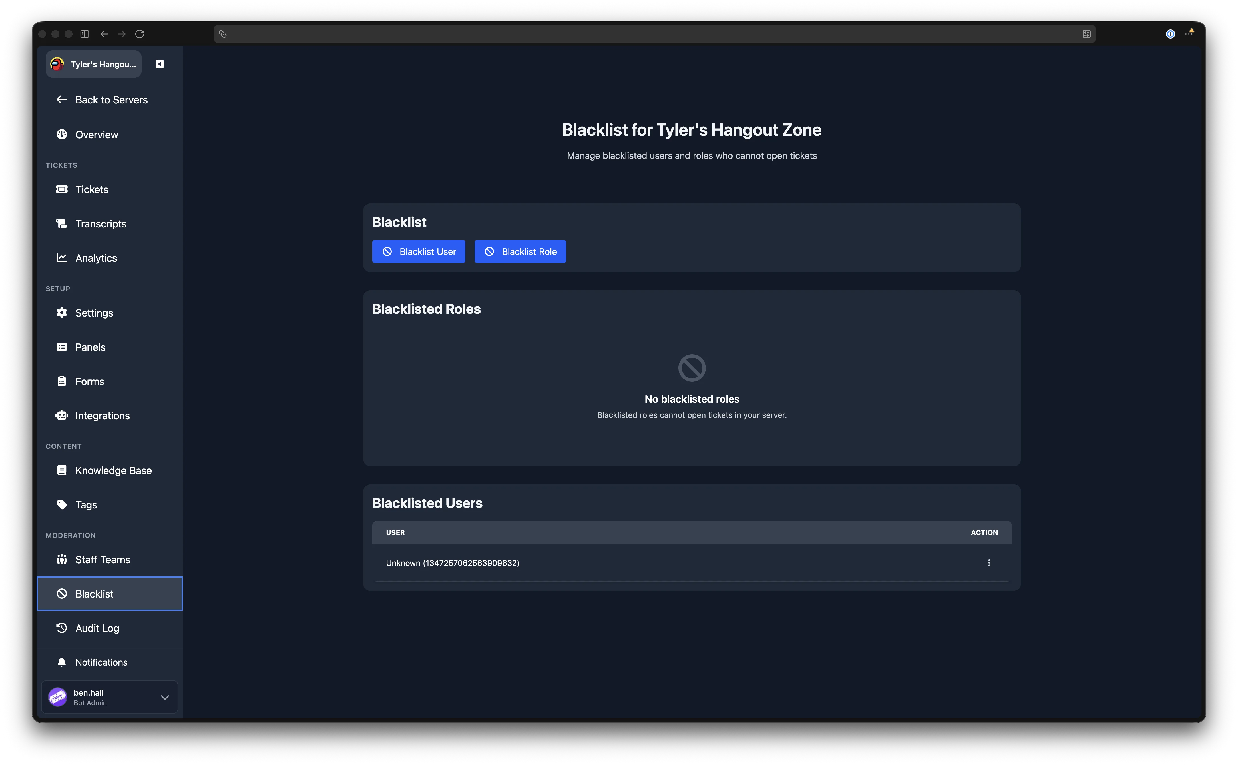 Blacklist page