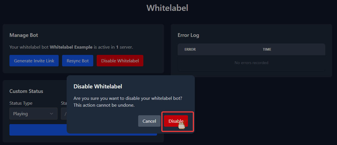 Disable Confirmation