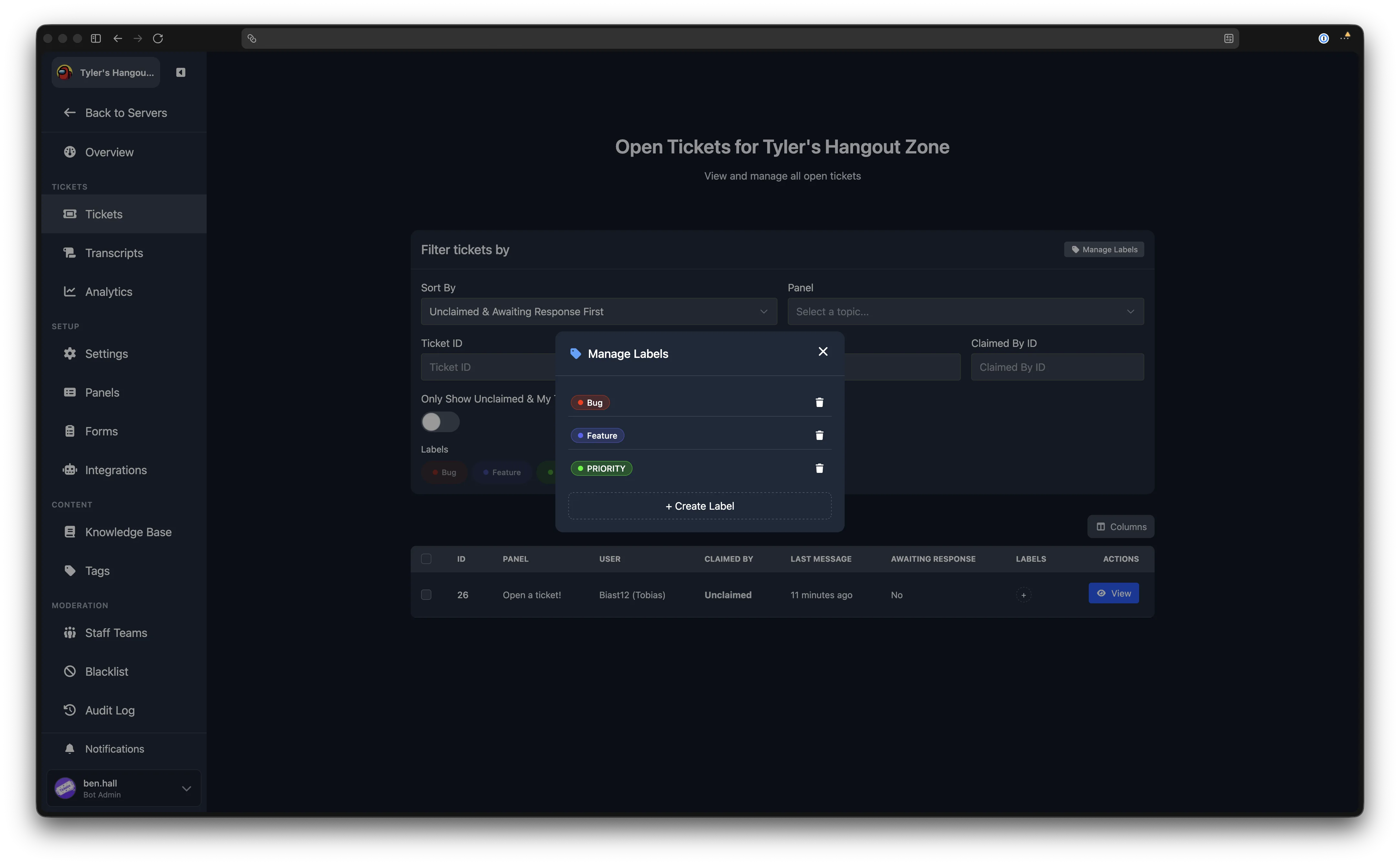 Manage labels