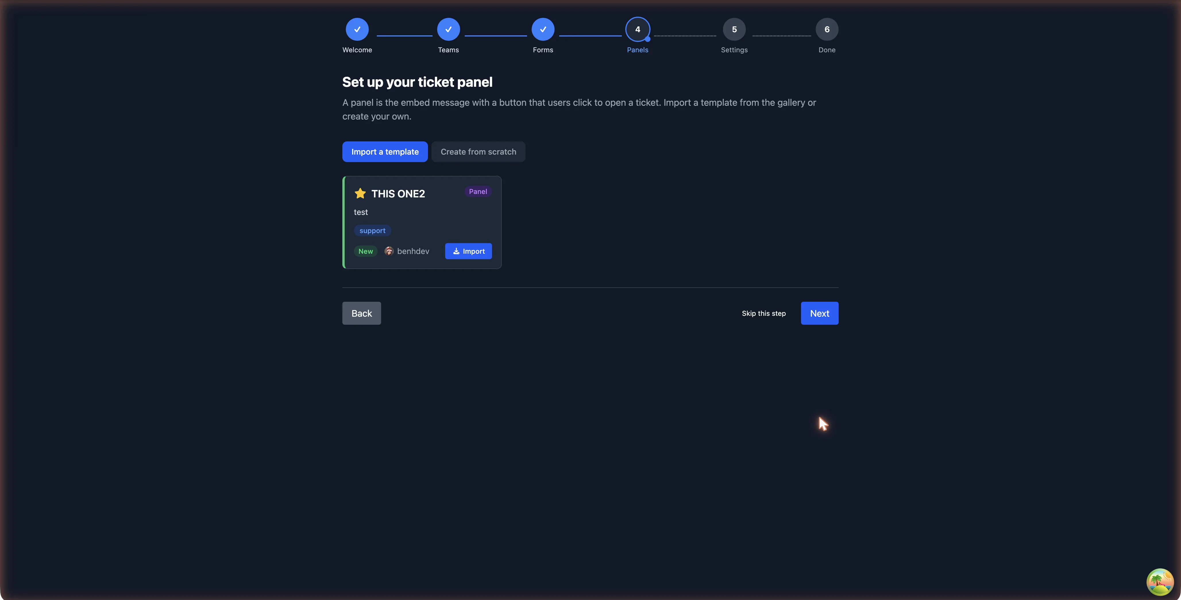 Onboarding panels import