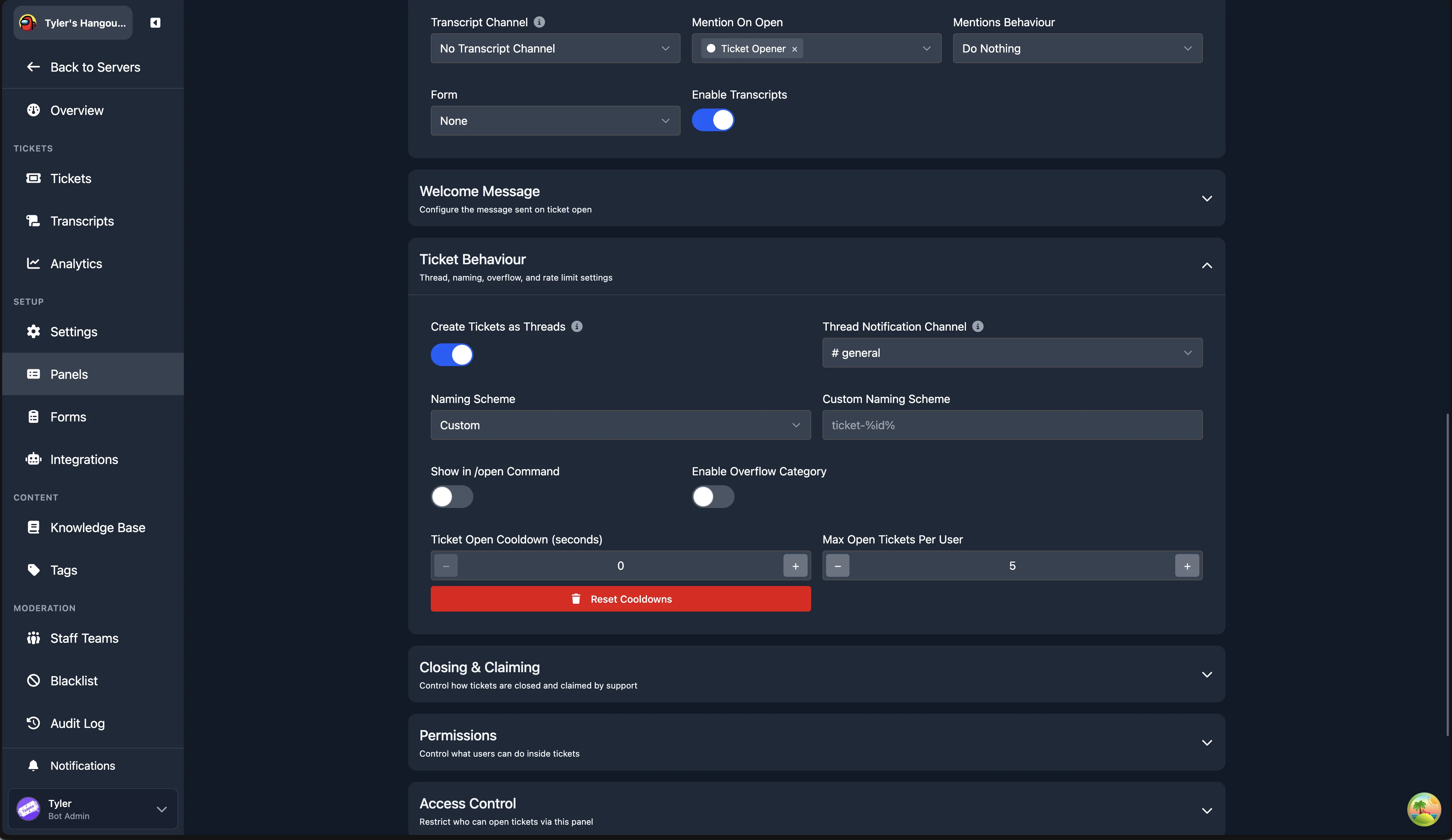 Panel editor threads