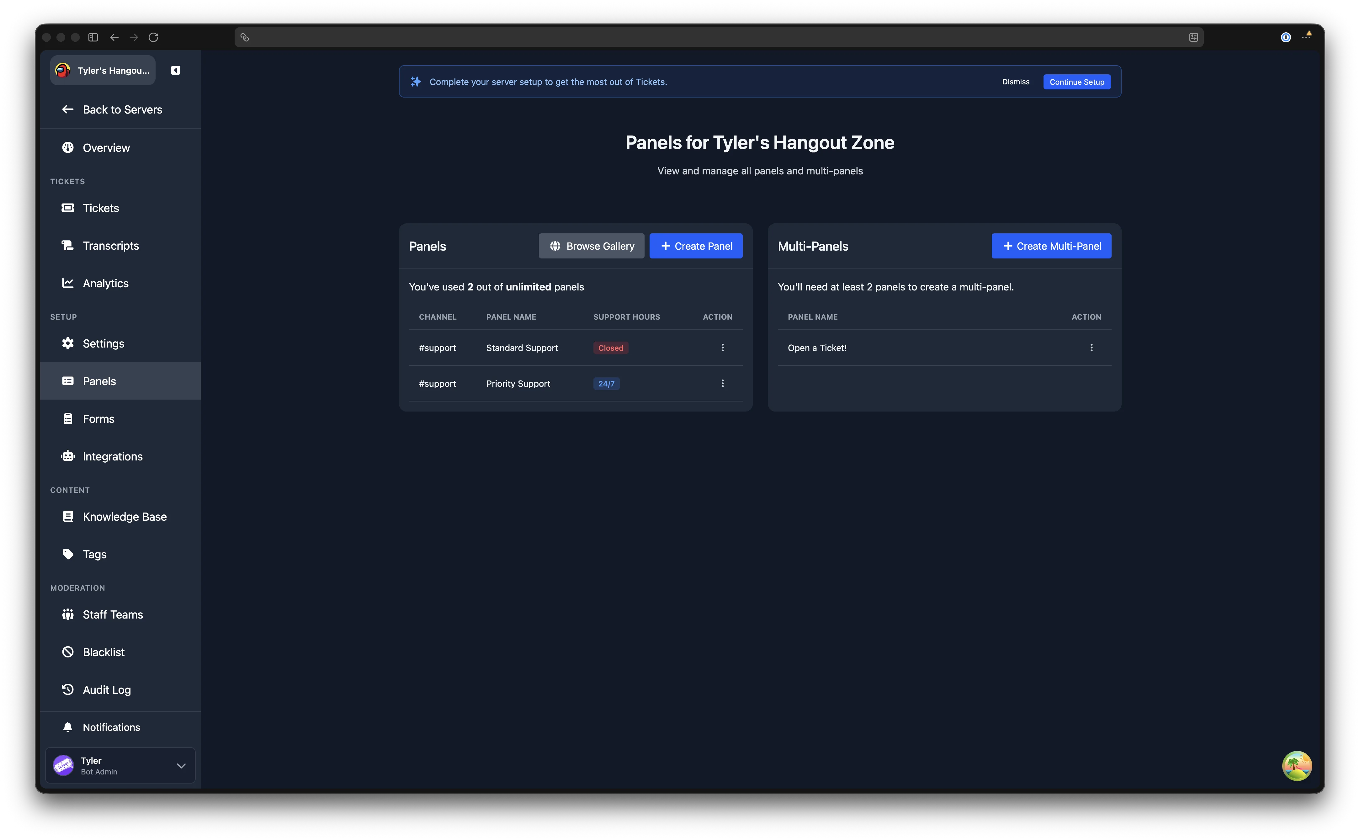 Panels list