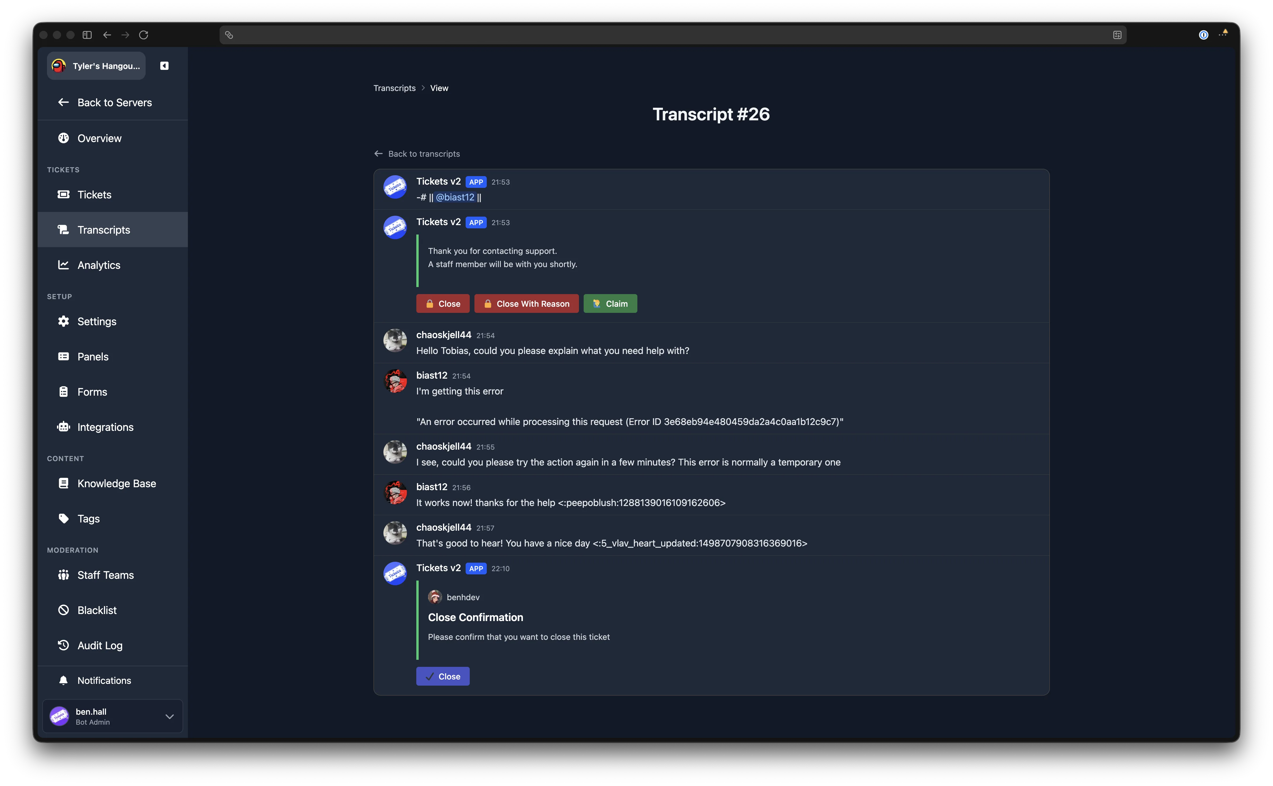 Transcript view