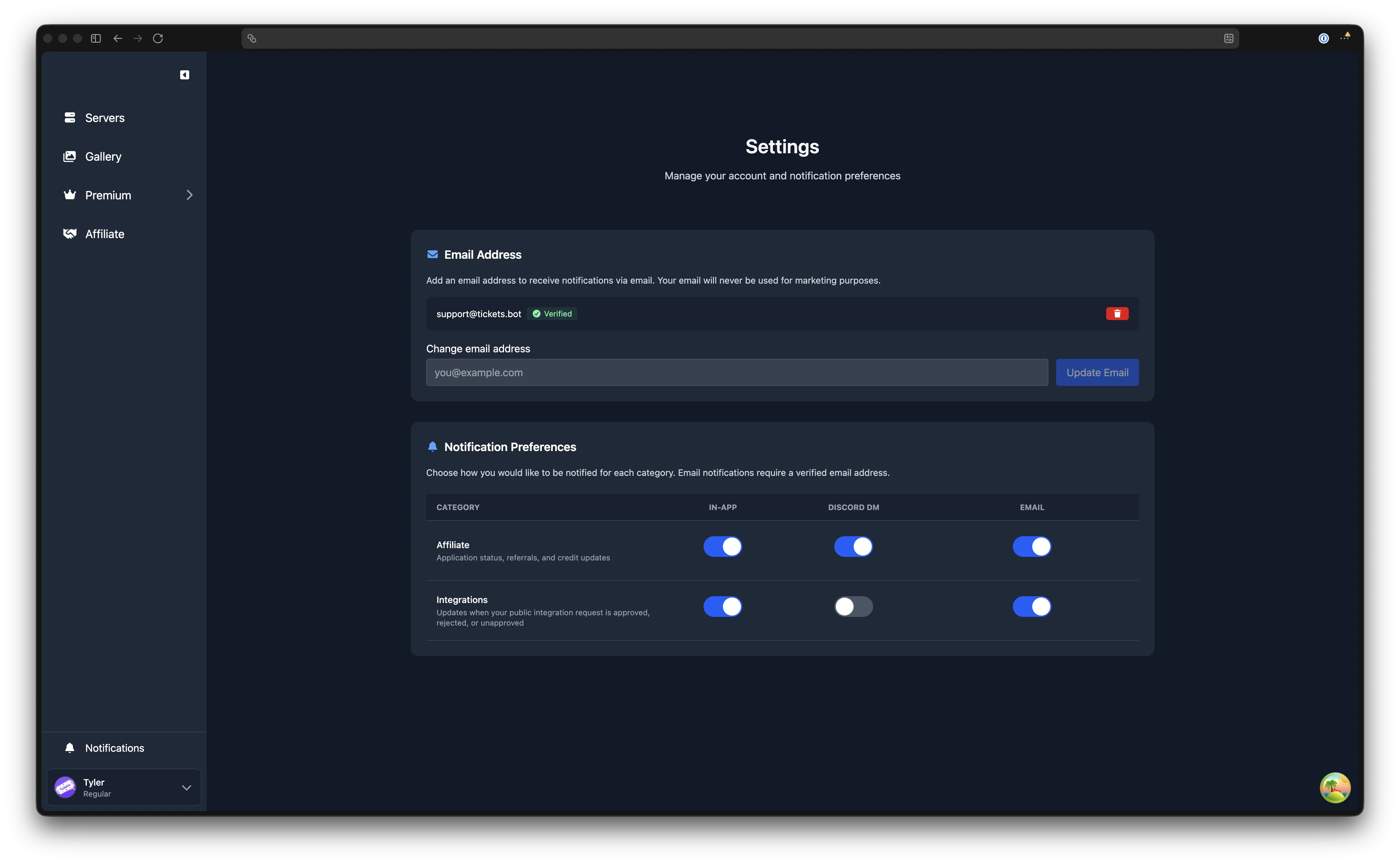 User settings