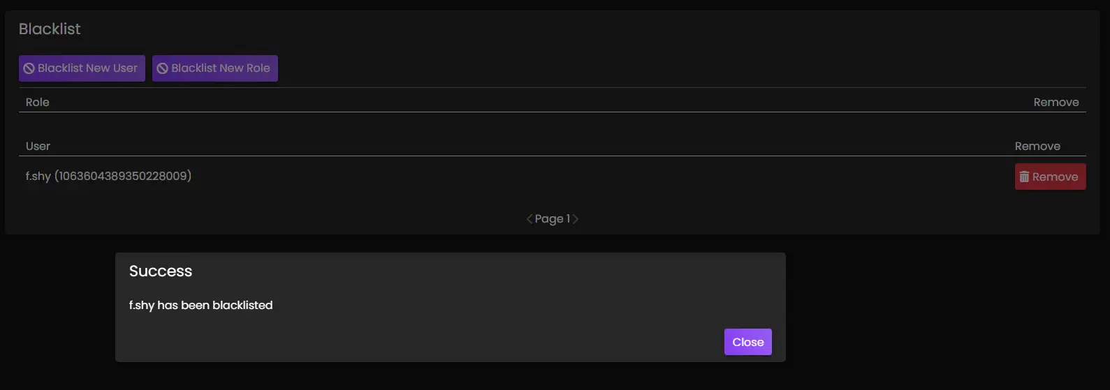 Blacklist user success